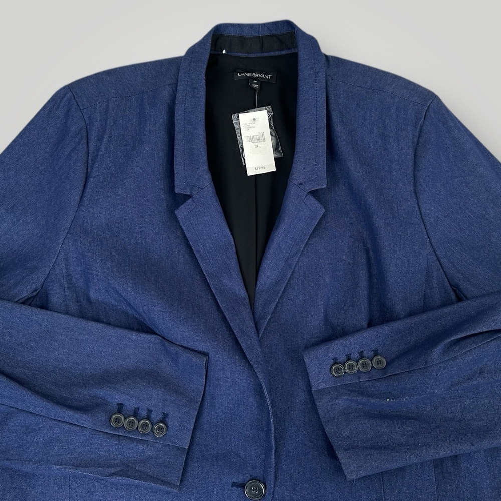 NEW $79 Lane Bryant Denim Blazer Jacket Size 28 Cotton Blend Blue One Button NWT - Picture 4 of 7